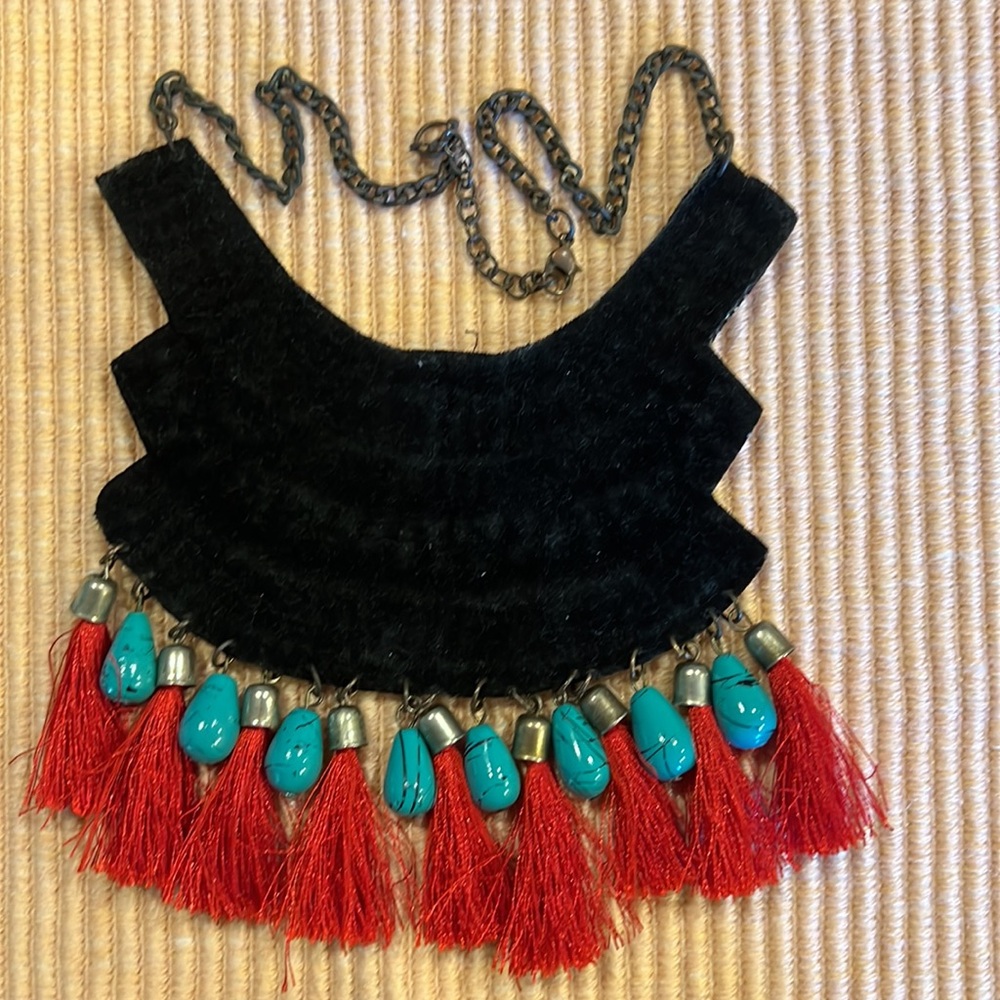 Tribal Bib Necklace with Faux Turquoise Beads - Picture 5 of 5